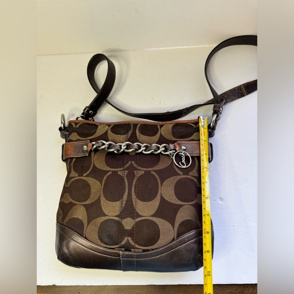 Coach Brown/Bronze Signature Monogram Chain Accent Purse Crossbody Handbag - Picture 9 of 12
